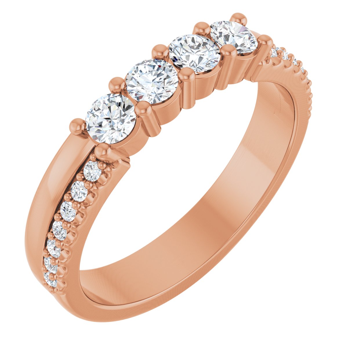 3 mm Round 4-Stone Accented Family Ring Mounting - Rose Gold