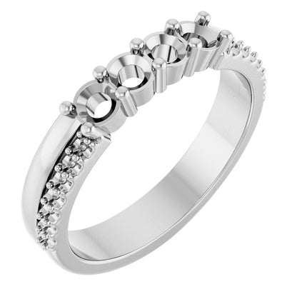3 mm Round 4-Stone Accented Family Ring Mounting - White Gold