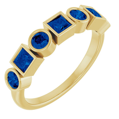 Lab-Grown Blue Sapphire Stackable Ring - Yellow Gold