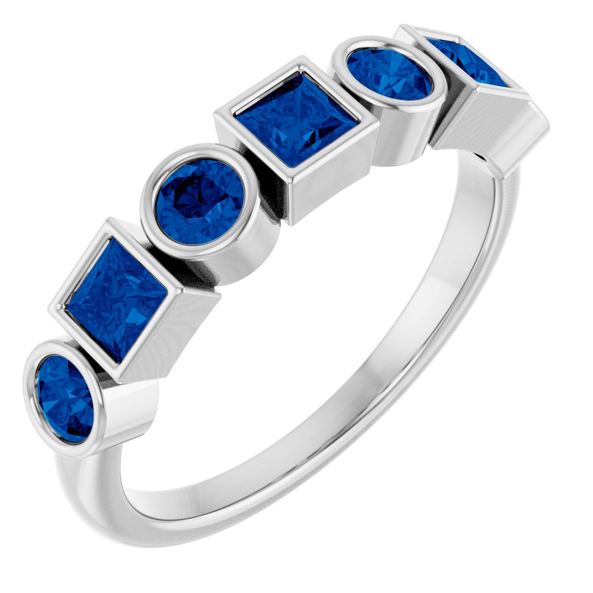 Lab-Grown Blue Sapphire Stackable Ring - White Gold
