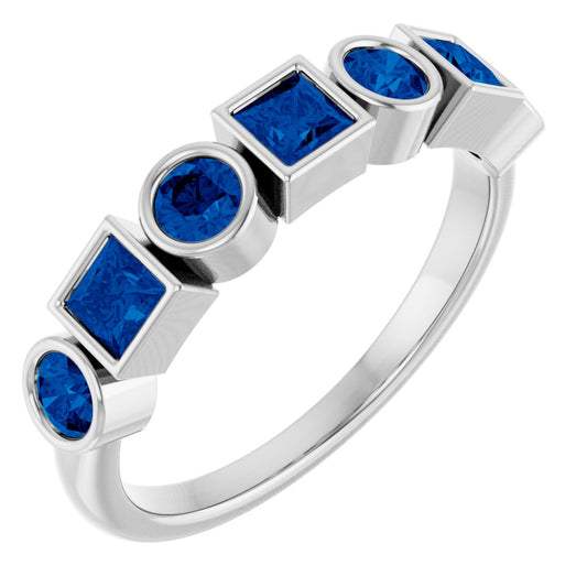 Lab-Grown Blue Sapphire Stackable Ring - White Gold