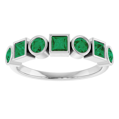 Lab-Grown Emerald Stackable Ring - White Gold
