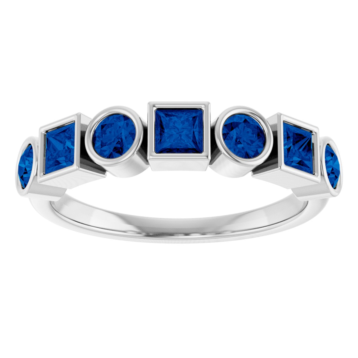 Lab-Grown Blue Sapphire Stackable Ring - White Gold