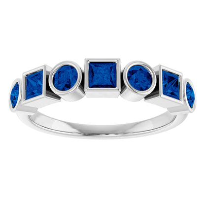 Lab-Grown Blue Sapphire Stackable Ring - White Gold