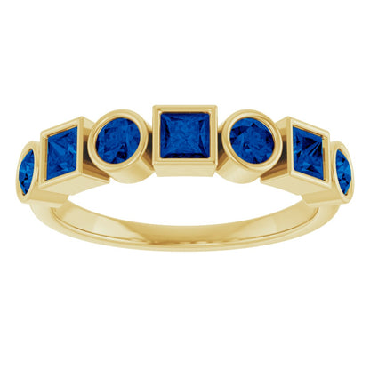 Lab-Grown Blue Sapphire Stackable Ring - Yellow Gold