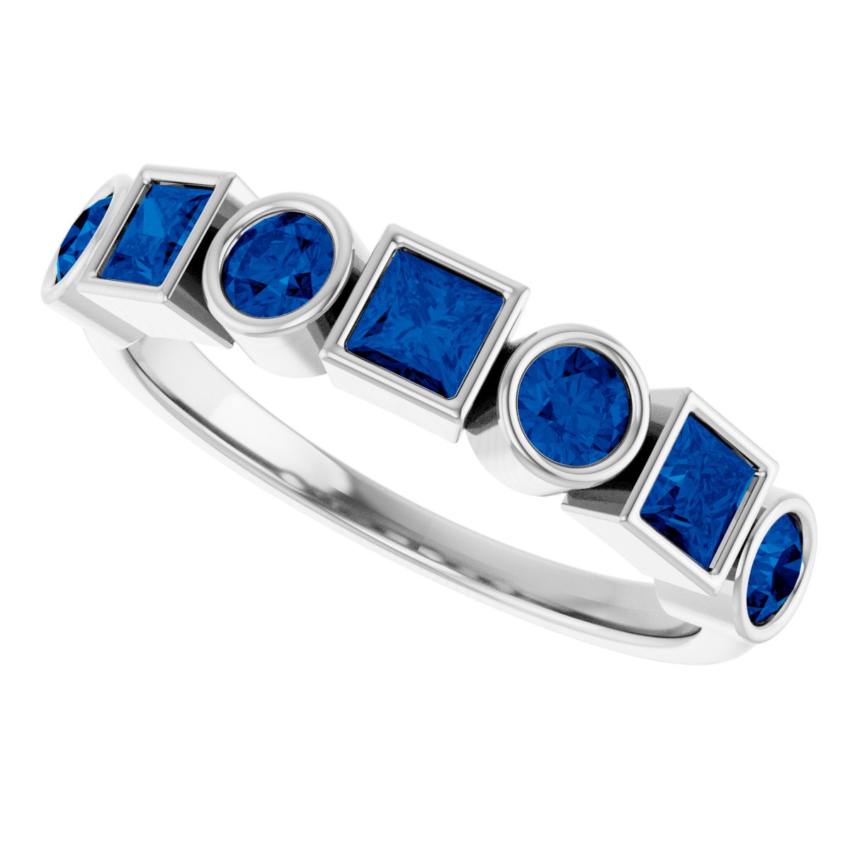 Lab-Grown Blue Sapphire Stackable Ring - White Gold