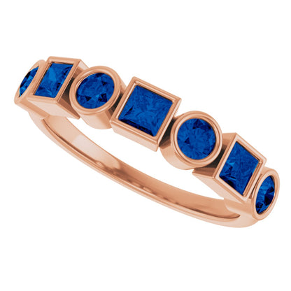 Lab-Grown Blue Sapphire Stackable Ring - Rose Gold