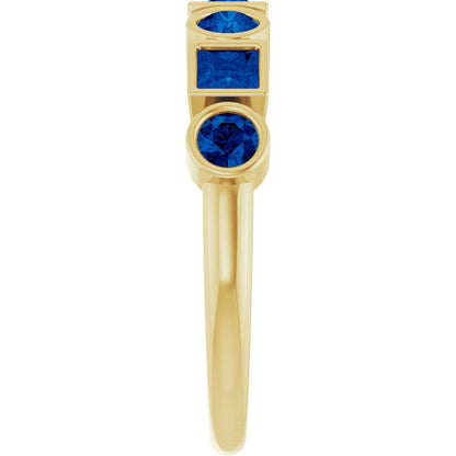 Lab-Grown Blue Sapphire Stackable Ring - Yellow Gold