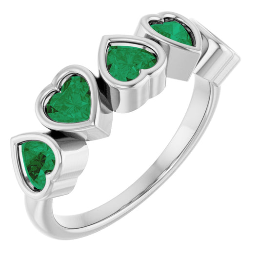Lab-Grown Emerald Bezel Set Ring - White Gold