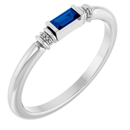 Lab-Grown Blue Sapphire Stackable Ring - White Gold