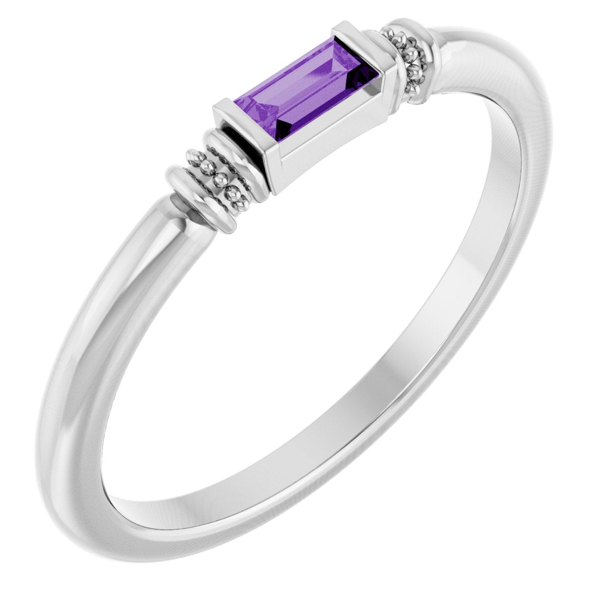Lab-Grown Purple Sapphire Stackable Ring - White Gold