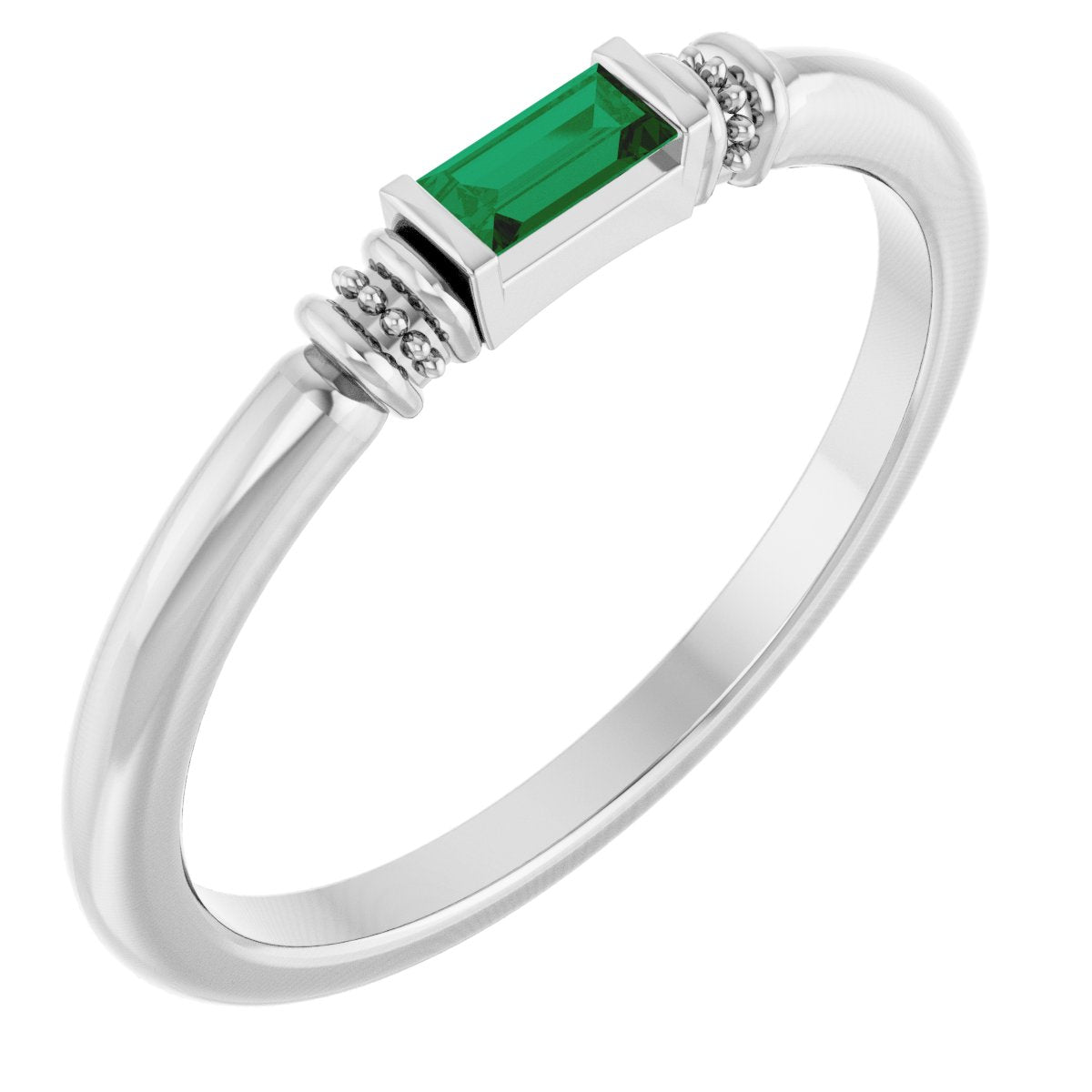 Lab-Grown Emerald Stackable Ring - White Gold