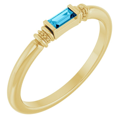 Lab-Grown Aqua Sapphire Stackable Ring - Yellow Gold