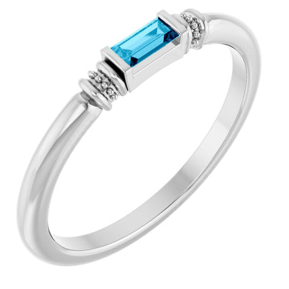Lab-Grown Aqua Sapphire Stackable Ring - White Gold