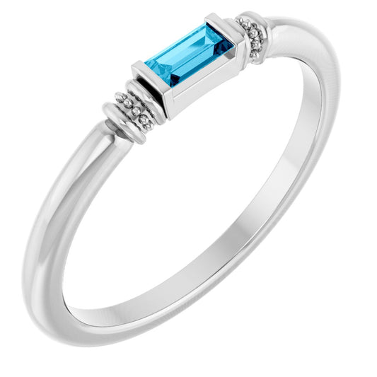 Lab-Grown Aqua Sapphire Stackable Ring - White Gold