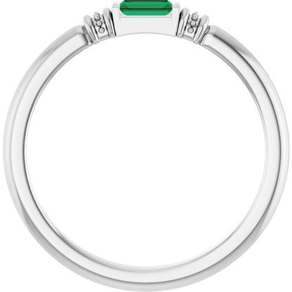 Lab-Grown Emerald Stackable Ring - White Gold