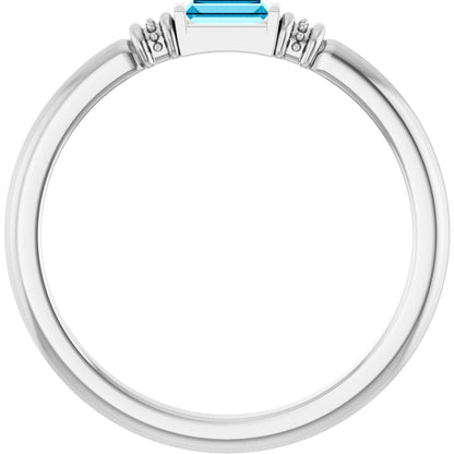 Lab-Grown Aqua Sapphire Stackable Ring - White Gold