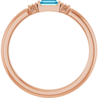 Lab-Grown Aqua Sapphire Stackable Ring - Rose Gold