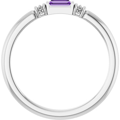 Lab-Grown Purple Sapphire Stackable Ring - White Gold