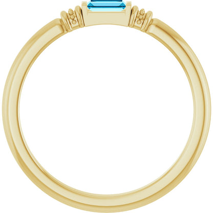 Lab-Grown Aqua Sapphire Stackable Ring - Yellow Gold