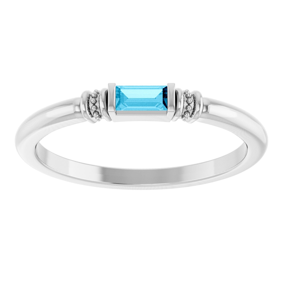Lab-Grown Aqua Sapphire Stackable Ring - White Gold
