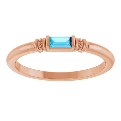 Lab-Grown Aqua Sapphire Stackable Ring - Rose Gold