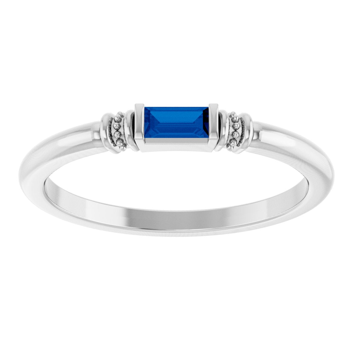 Lab-Grown Blue Sapphire Stackable Ring - White Gold