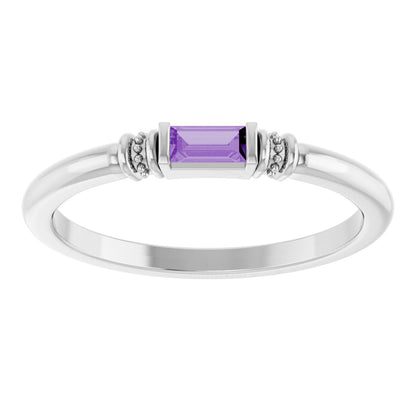 Lab-Grown Purple Sapphire Stackable Ring - White Gold