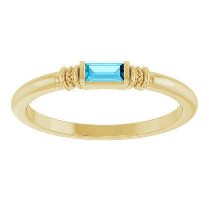 Lab-Grown Aqua Sapphire Stackable Ring - Yellow Gold