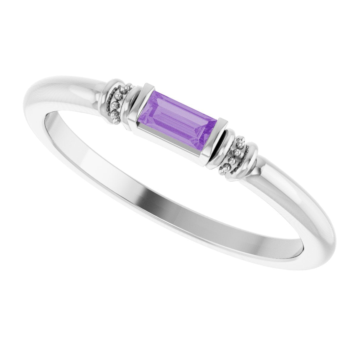 Lab-Grown Purple Sapphire Stackable Ring - White Gold
