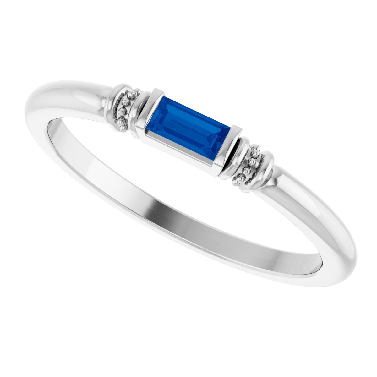Lab-Grown Blue Sapphire Stackable Ring - White Gold