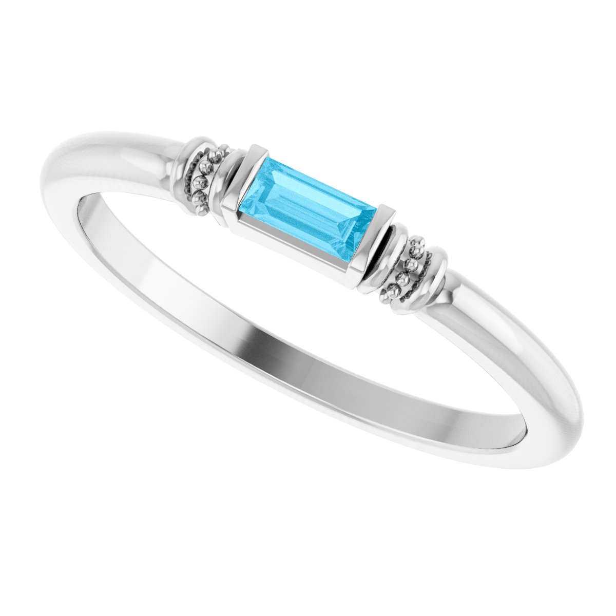 Lab-Grown Aqua Sapphire Stackable Ring - White Gold