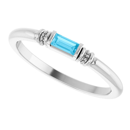 Lab-Grown Aqua Sapphire Stackable Ring - White Gold