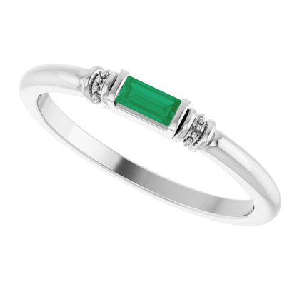 Lab-Grown Emerald Stackable Ring - White Gold