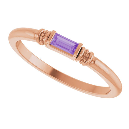 Lab-Grown Purple Sapphire Stackable Ring - Rose Gold