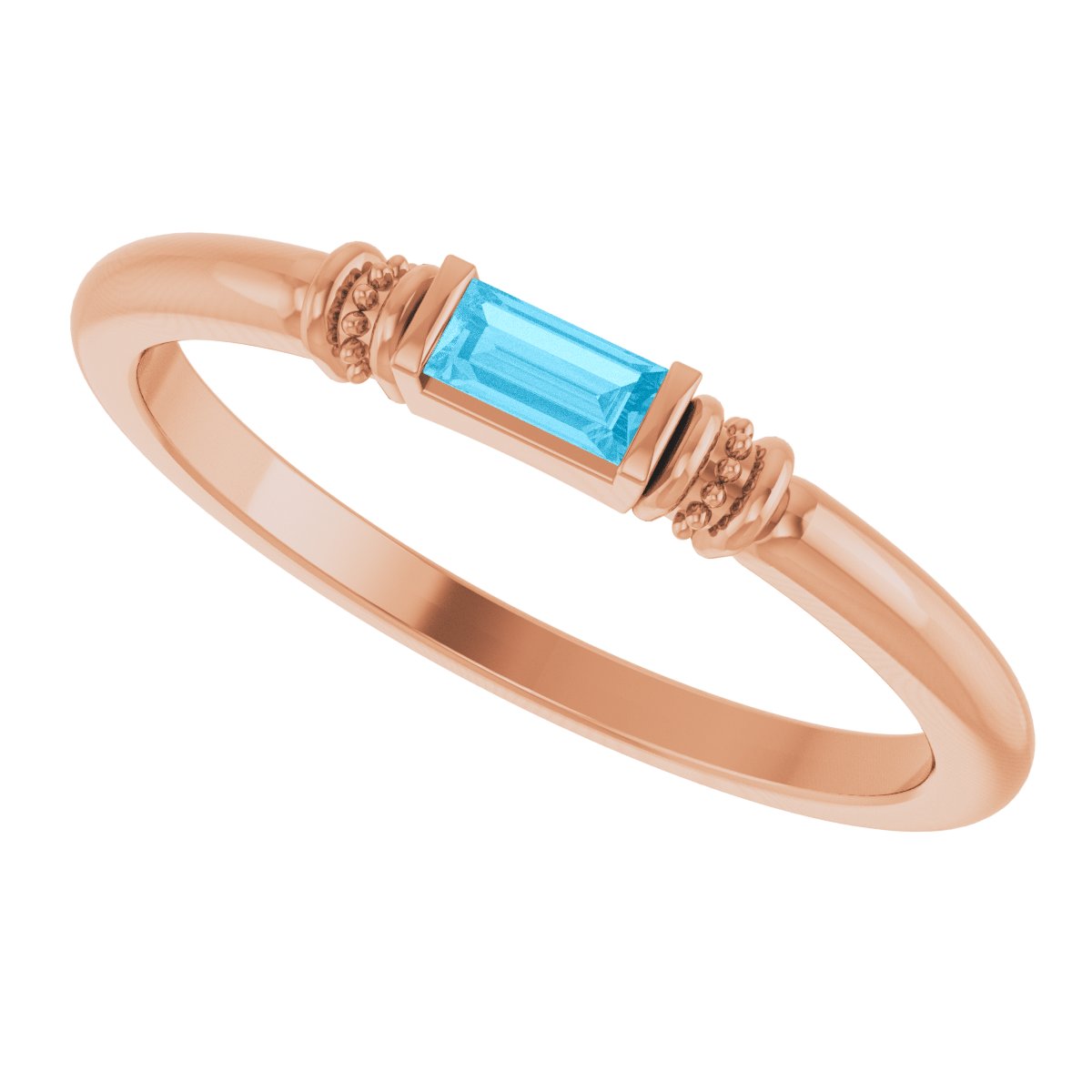 Lab-Grown Aqua Sapphire Stackable Ring - Rose Gold