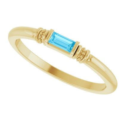 Lab-Grown Aqua Sapphire Stackable Ring - Yellow Gold