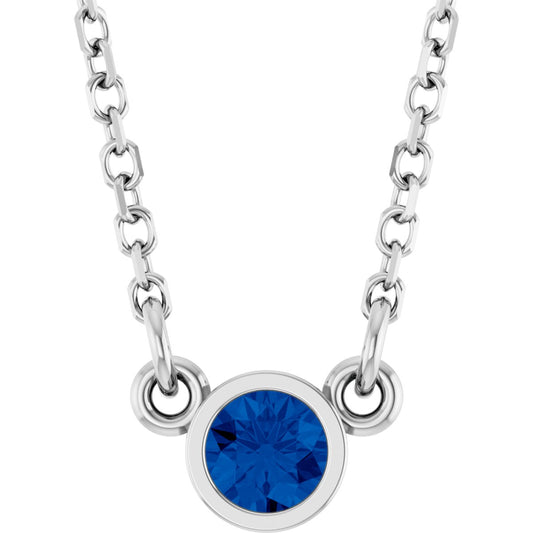 Lab-Grown Blue Sapphire Solitaire Necklace - Lab Grown Diamond