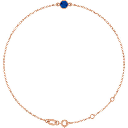 Lab-Grown Blue Sapphire Bezel-Set Bracelet - Rose Gold - Lab Grown Diamond
