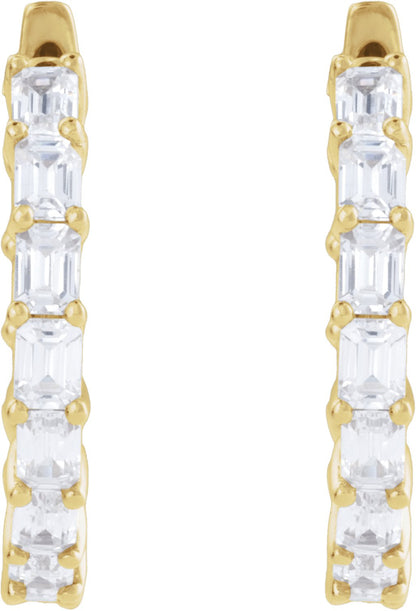3 Ctw Emerald Lab-Grown Diamond Inside-Outside Hoop Earrings - Rose Gold - Lab Grown Diamond