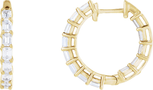 3 Ctw Emerald Lab-Grown Diamond Inside-Outside Hoop Earrings - Lab Grown Diamond