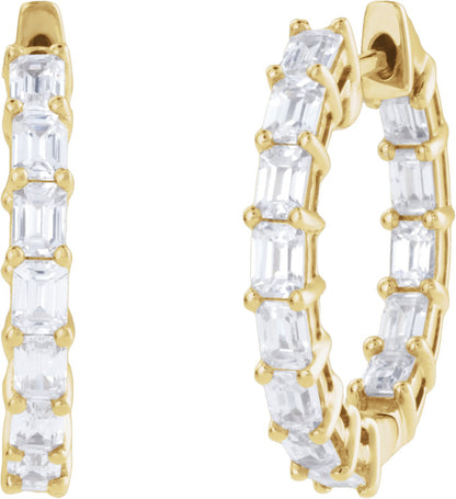 3 Ctw Emerald Lab-Grown Diamond Inside-Outside Hoop Earrings - Yellow Gold - Lab Grown Diamond