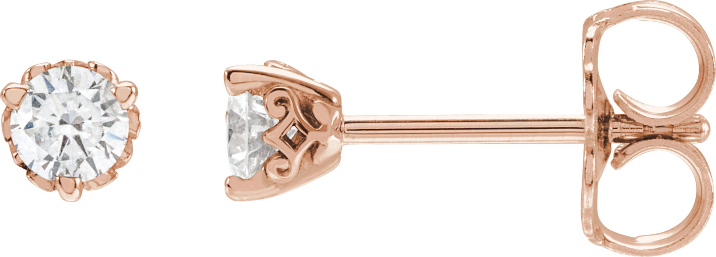 1/5 Ctw Lab-Grown Diamond 3-Prong Vintage-Inspired Earrings - Rose Gold - Lab Grown Diamond