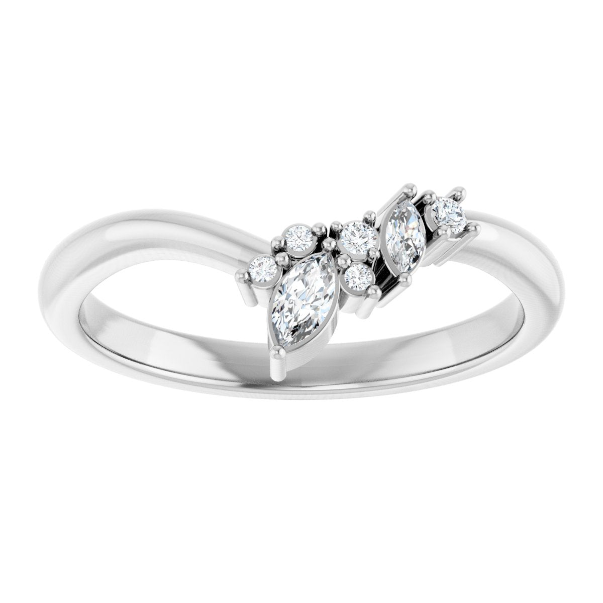 1/8 Ctw Marquise Lab-Grown Diamond Contour Band - White Gold - Lab Grown Diamond