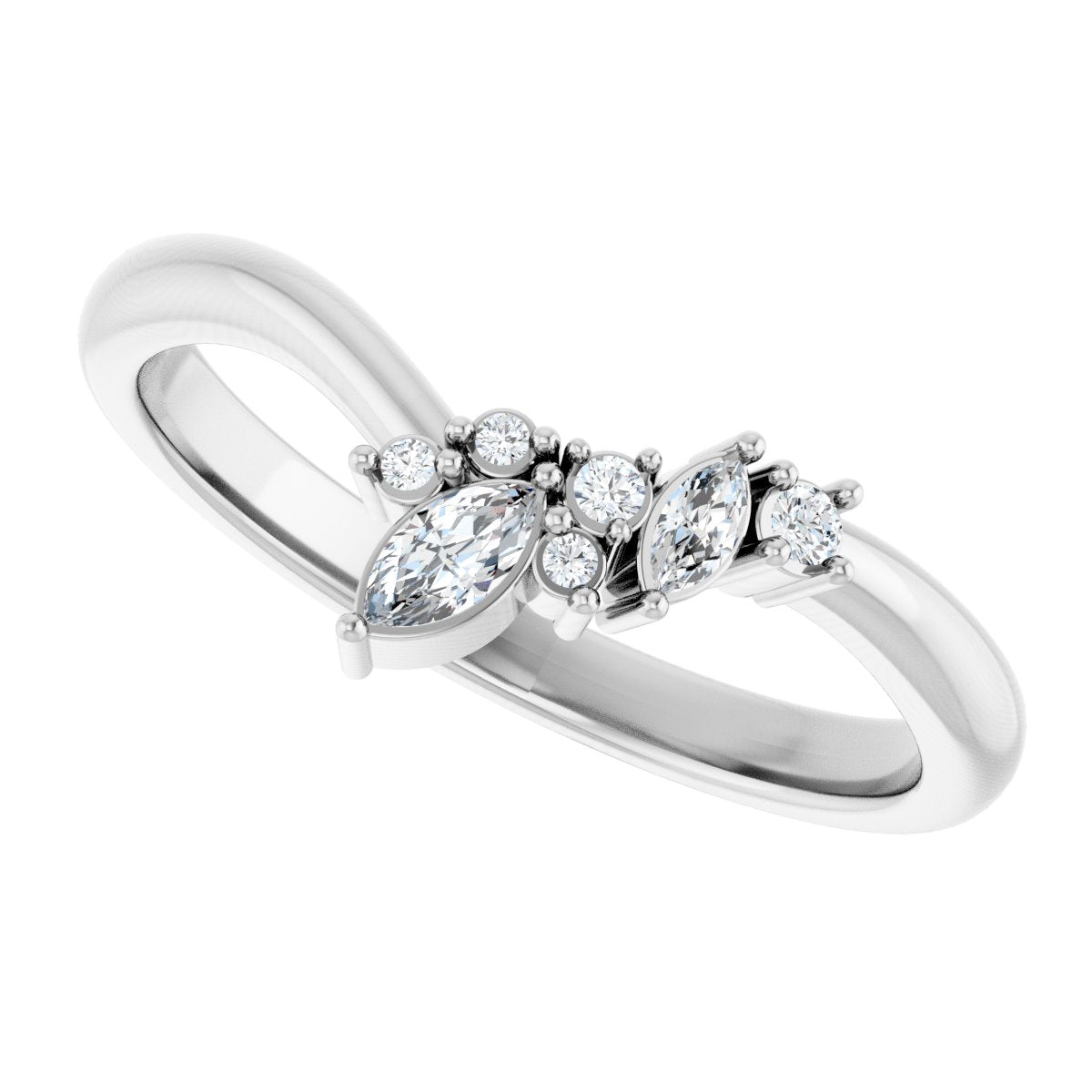 1/8 Ctw Marquise Lab-Grown Diamond Contour Band - White Gold - Lab Grown Diamond