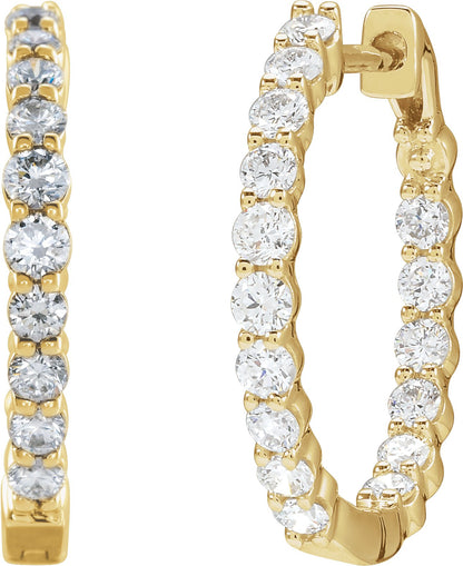 4 Ctw Lab-Grown Diamond Inside-Outside Hoop Earrings - Yellow Gold - Lab Grown Diamond
