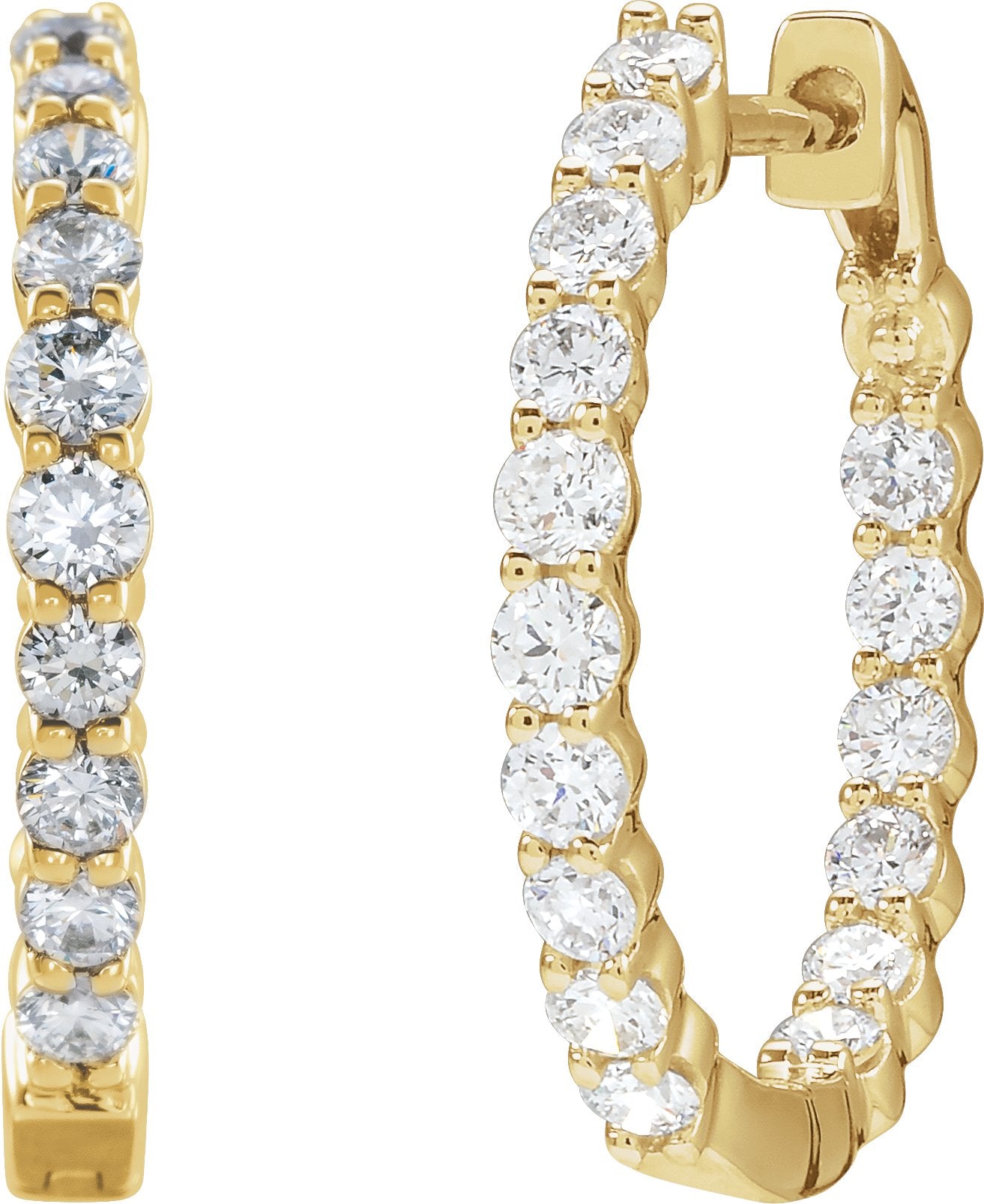 3/4 Ctw Lab-Grown Diamond Inside-Outside Hoop Earrings - Yellow Gold - Lab Grown Diamond