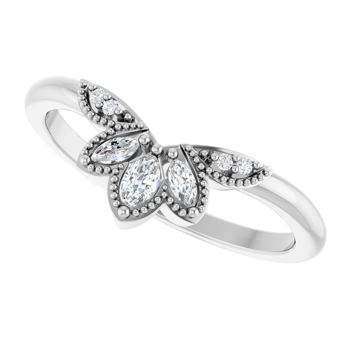 1/8 Ctw Marquise Lab-Grown Diamond Contour Band - White Gold - Lab Grown Diamond