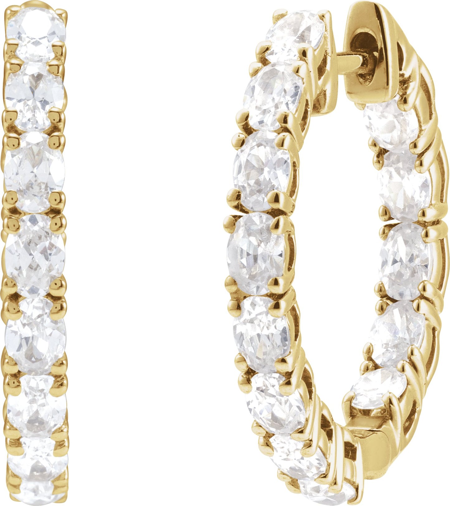2 5/8 Ctw Oval Lab-Grown Diamond Hoop Earrings - Yellow Gold - Lab Grown Diamond