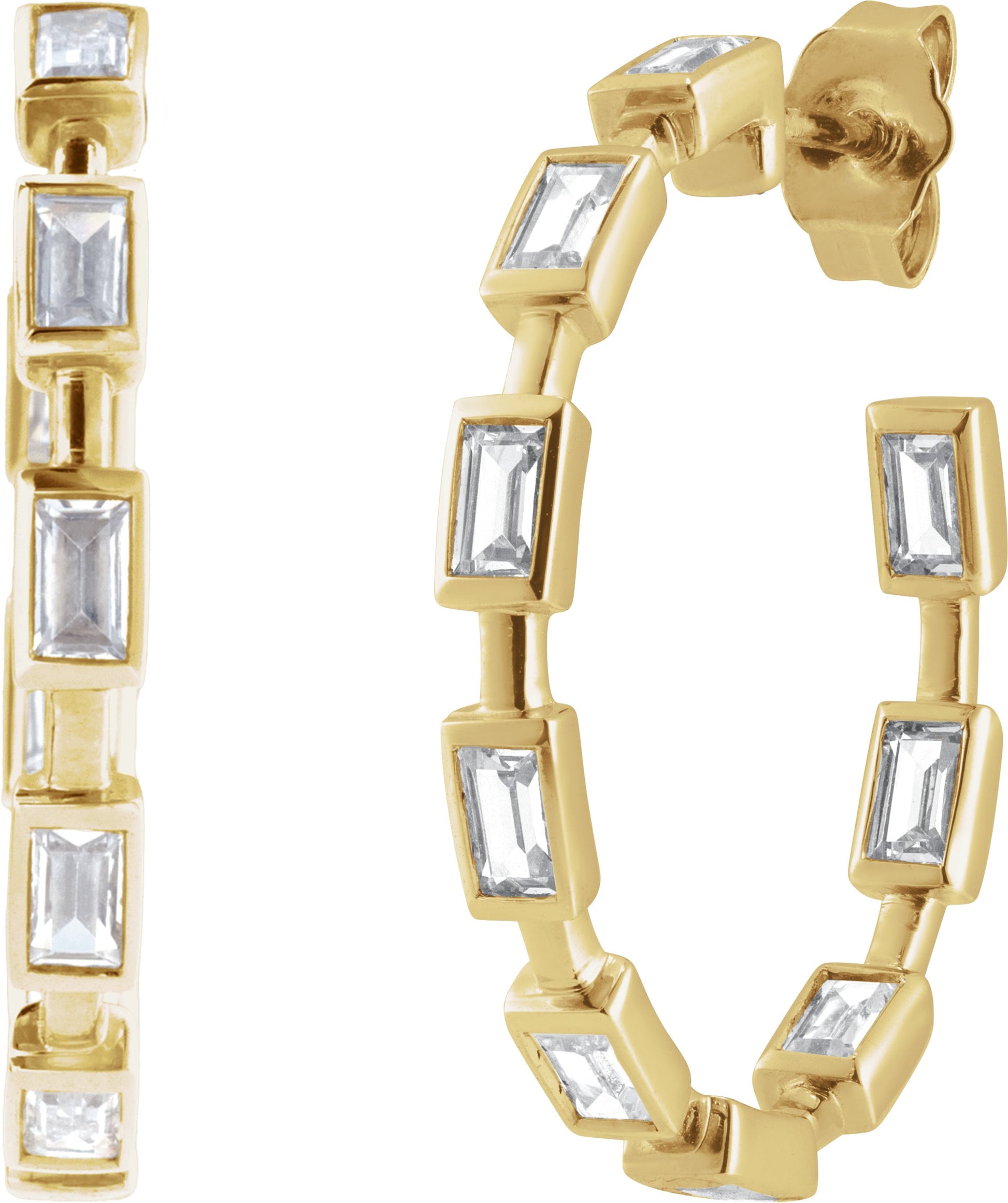 1 1/4 Ctw Straight Baguette Lab-Grown Diamond Hoop Earrings - Yellow Gold - Lab Grown Diamond